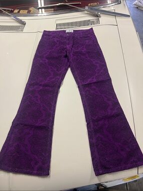 Mens Madcap England Killer Paisley 70s Cord Flares in Purple, New, Unworn 30x32